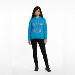 Y2K Alt Bright Blue Hoodie Pink Monster Fangs Pole Dancer Graphic Medium